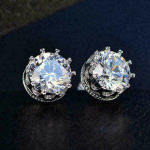 Sterling Silver Simulated Diamond Crown Earrings